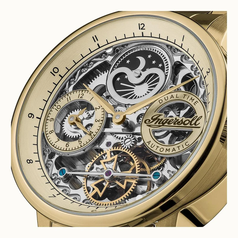 Ingersoll 1892 The Jazz I07711 Herren Armbanduhr Gold • Automatikwerk • Mondphase & Dual Time