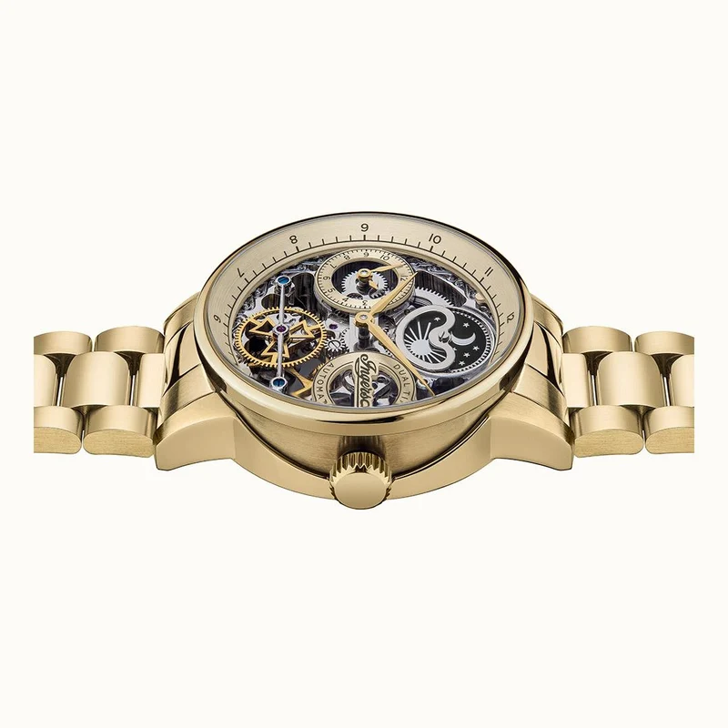 Ingersoll 1892 The Jazz I07711 Herren Armbanduhr Gold • Automatikwerk • Mondphase & Dual Time
