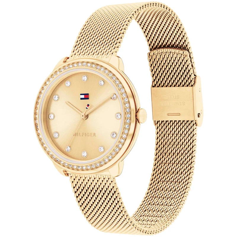 Tommy Hilfiger Demi 1782699 Damen Armbanduhr Gold • Pavé-Lünette • Milanaise-Armband