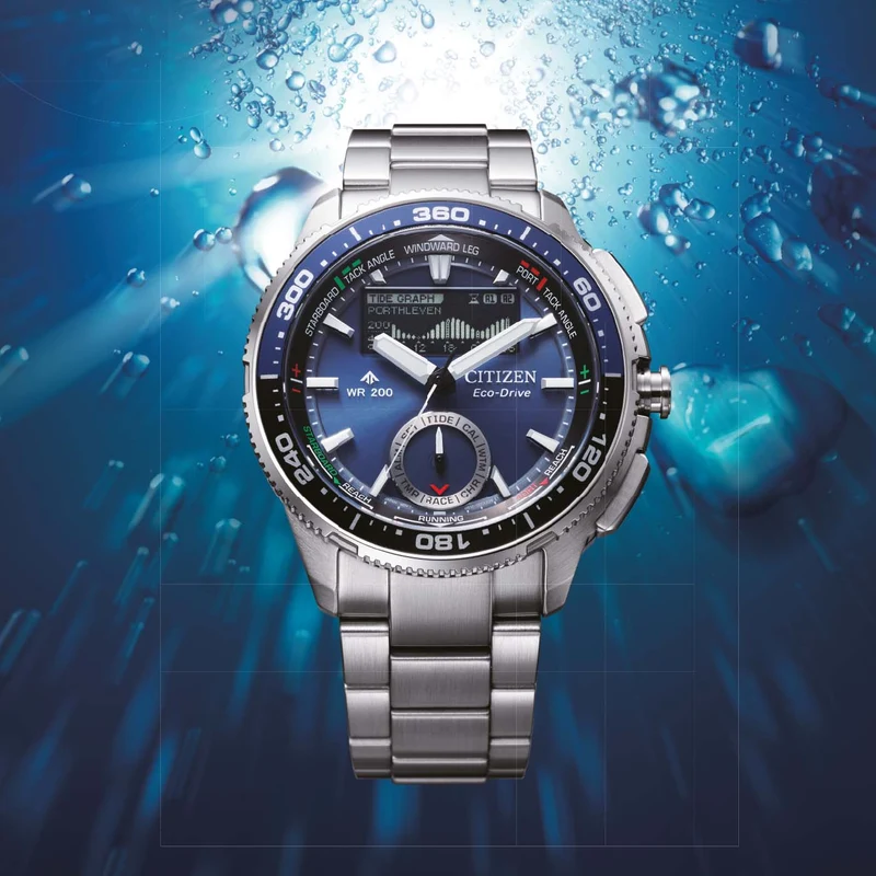 Citizen PROMASTER Wave Tracker JV3006-50L Herren Armbanduhr Blau • Eco-Drive Solar • Gezeitengraph & Regatta-Timer