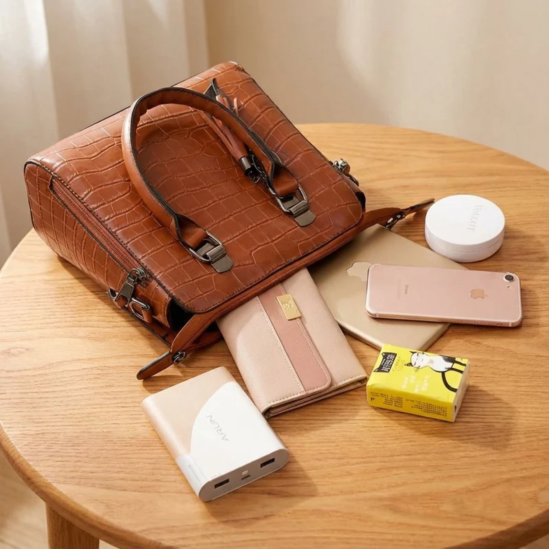 Vierdelige Leren Tassenset Dames Handtas Schoudertas Portemonnee Compacte Tas Kunstleer Elegant Praktisch | Sansoti