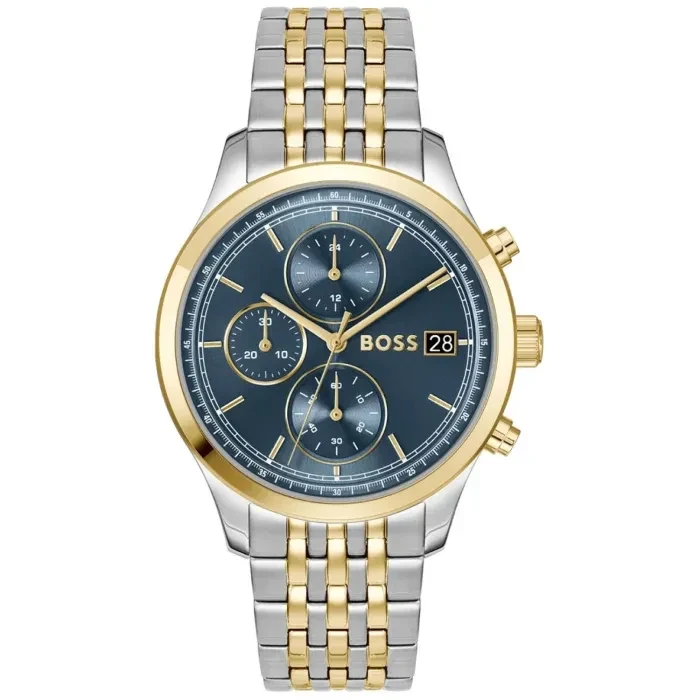 BOSS Stratus 1514329 Herren Armbanduhr Blau • Chronograph mit Datum • Zweifarbiges Edelstahlarmband