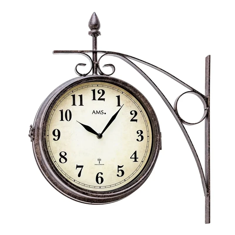 AMS Funk 5966 Wanduhr • Doppelseitige Bahnhofsuhr • Wetterfest