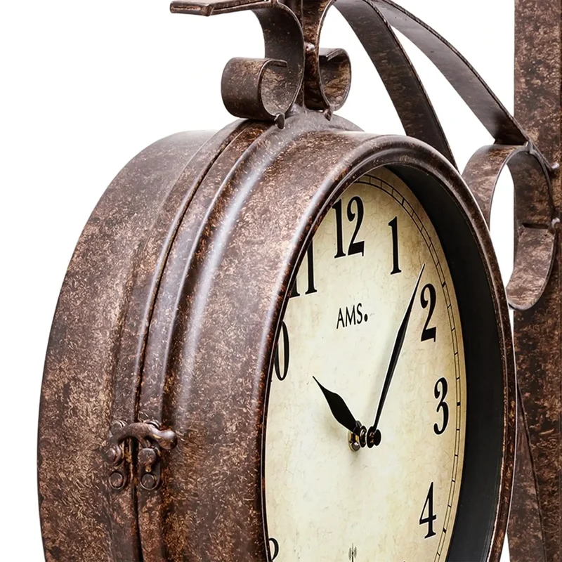 AMS Funk 5966 Wanduhr • Doppelseitige Bahnhofsuhr • Wetterfest