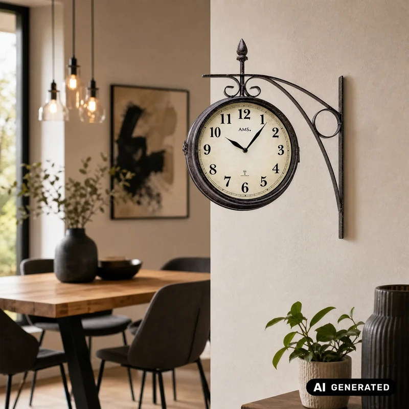 AMS Funk 5966 Wanduhr • Doppelseitige Bahnhofsuhr • Wetterfest