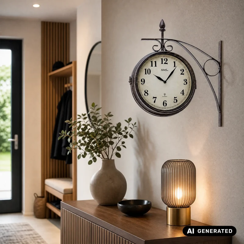 AMS Funk 5966 Wanduhr • Doppelseitige Bahnhofsuhr • Wetterfest