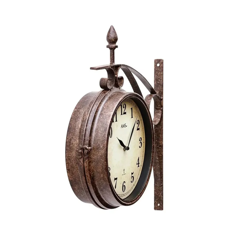 AMS Funk 5966 Wanduhr • Doppelseitige Bahnhofsuhr • Wetterfest