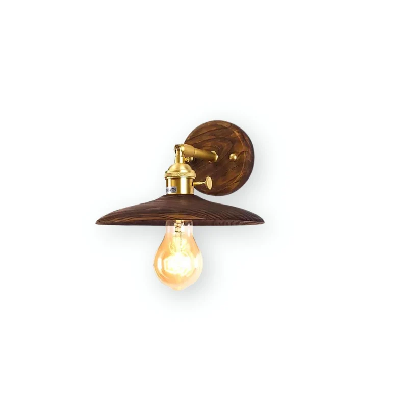 Wandlamp Walnotenhout Messing E27 20cm Rond Woonkamer Slaapkamer Gang Japandi
