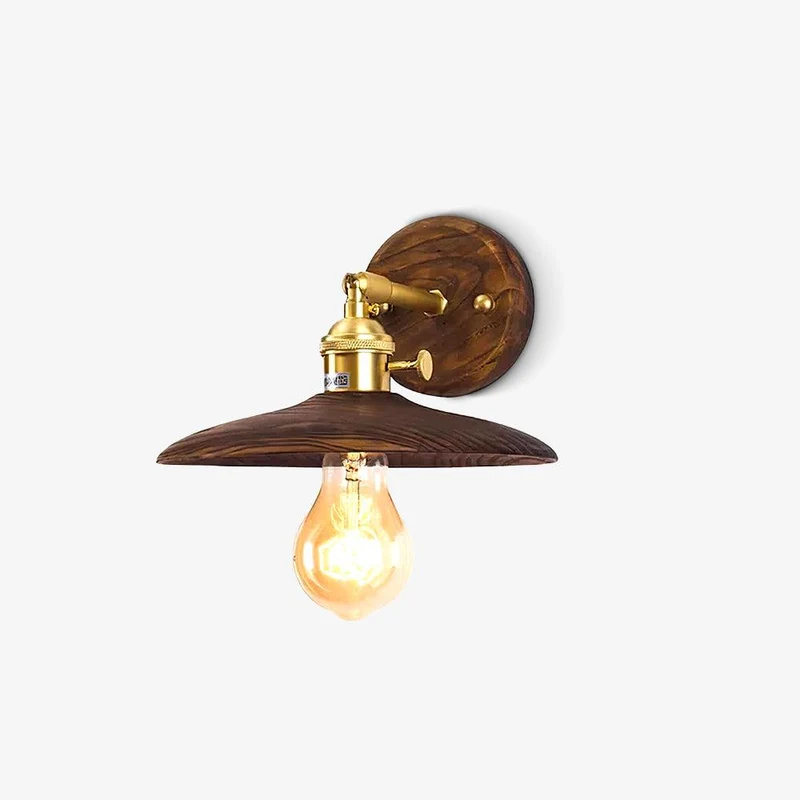 Wandlamp Walnotenhout Messing E27 20cm Rond Woonkamer Slaapkamer Gang Japandi