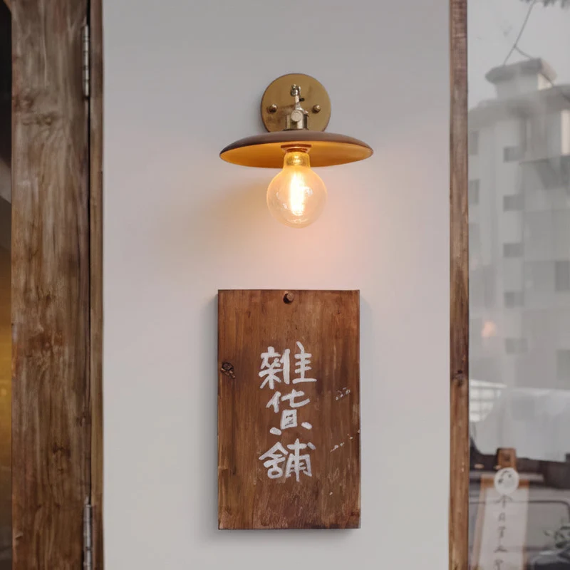 Wandlamp Walnotenhout Messing E27 20cm Rond Woonkamer Slaapkamer Gang Japandi