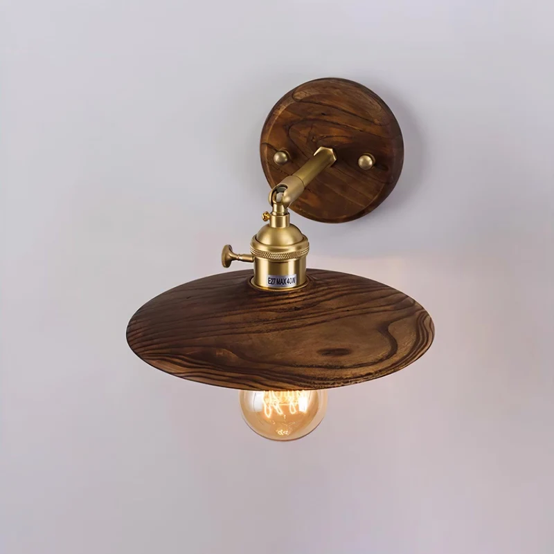 Wandlamp Walnotenhout Messing E27 20cm Rond Woonkamer Slaapkamer Gang Japandi