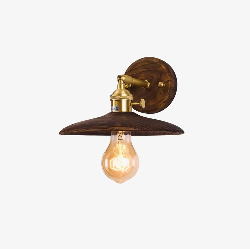 Wandlamp Walnotenhout Messing E27 20cm Rond Woonkamer Slaapkamer Gang Japandi