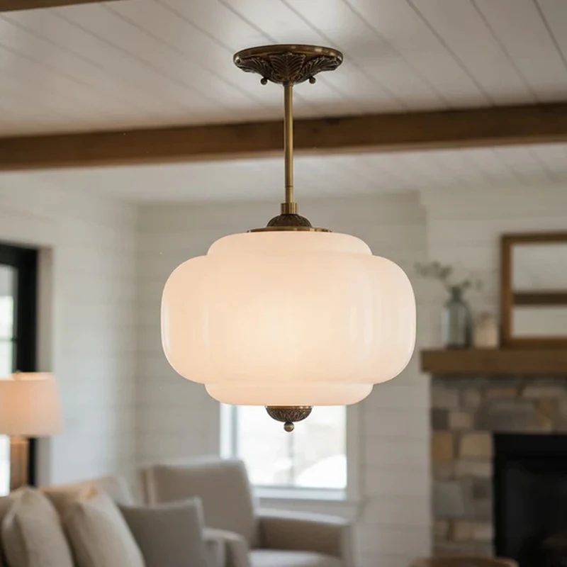 Hanglamp Pompoen Glas Vintage Messing Retro E14 Woonkamer Slaapkamer Hal | Sansoti