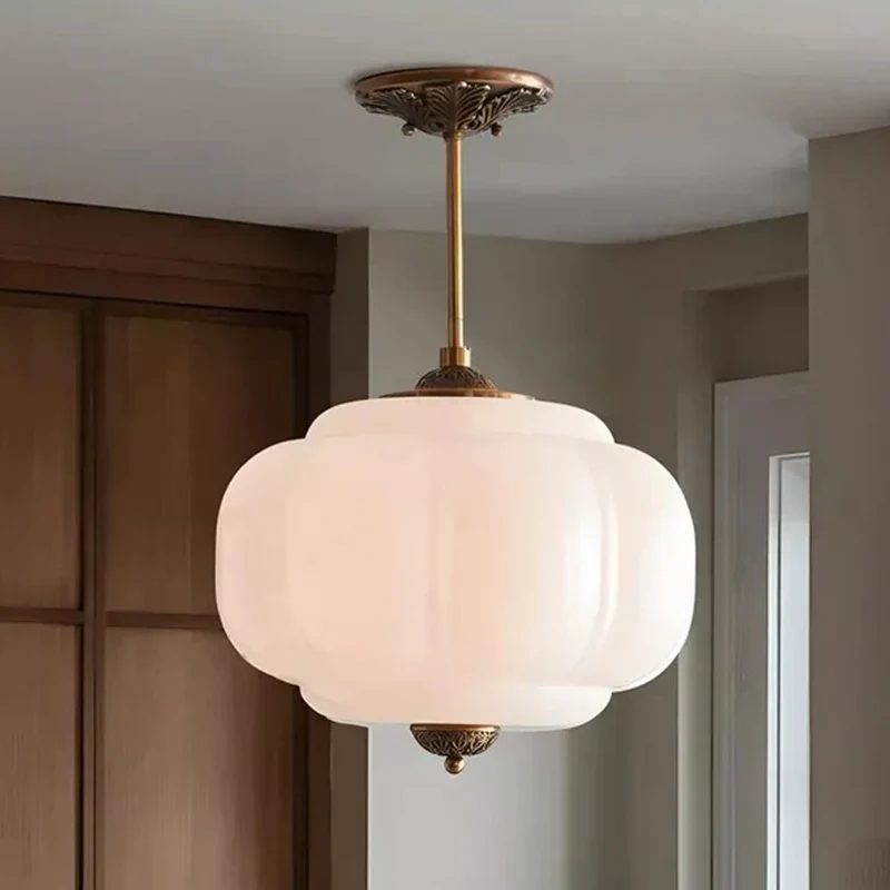 Hanglamp Pompoen Glas Vintage Messing Retro E14 Woonkamer Slaapkamer Hal | Sansoti