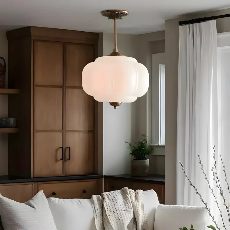 Hanglamp Pompoen Glas Vintage Messing Retro E14 Woonkamer Slaapkamer Hal | Sansoti