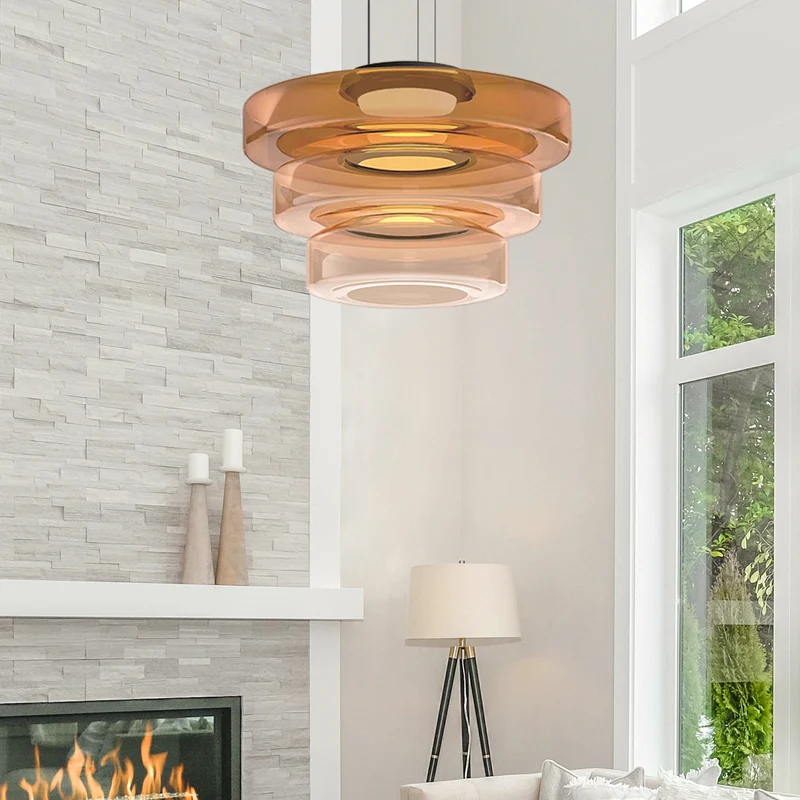 Hanglamp Glas LED Amber Groen Grijs Meerdere Lagen Woonkamer Eetkamer Keuken Moderne Plafondlamp Bauhaus Sfeer | Sansoti