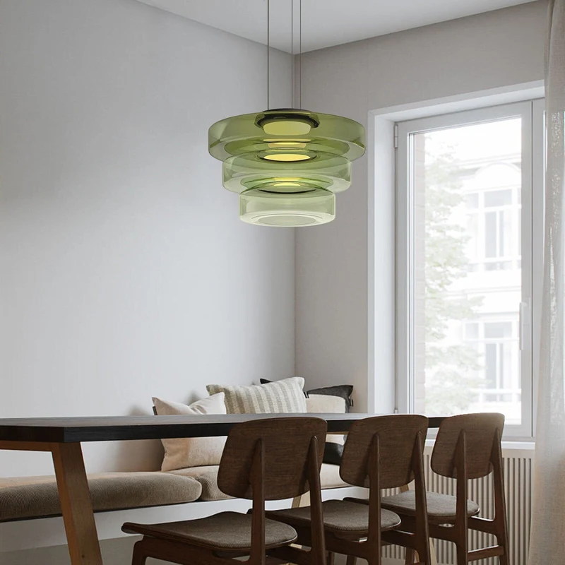 Hanglamp Glas LED Amber Groen Grijs Meerdere Lagen Woonkamer Eetkamer Keuken Moderne Plafondlamp Bauhaus Sfeer | Sansoti