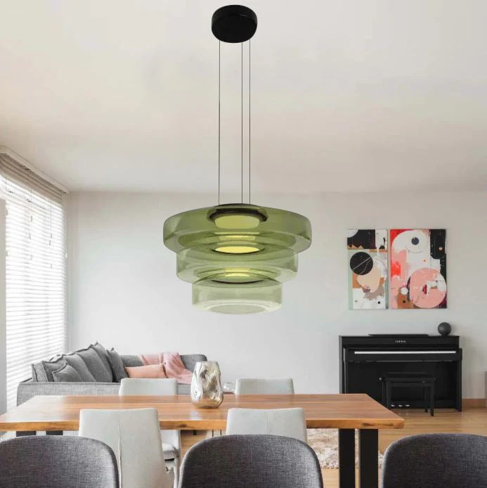 Hanglamp Glas LED Amber Groen Grijs Meerdere Lagen Woonkamer Eetkamer Keuken Moderne Plafondlamp Bauhaus Sfeer | Sansoti