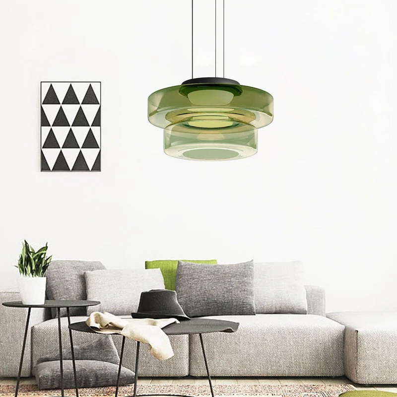 Hanglamp Glas LED Amber Groen Grijs Meerdere Lagen Woonkamer Eetkamer Keuken Moderne Plafondlamp Bauhaus Sfeer | Sansoti
