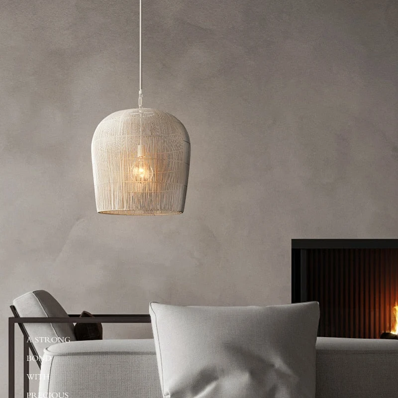 Japandi Rotan Hanglamp Handgeweven Wit Zwart Rond 31cm tot 61cm Eetkamer Woonkamer | Sansoti