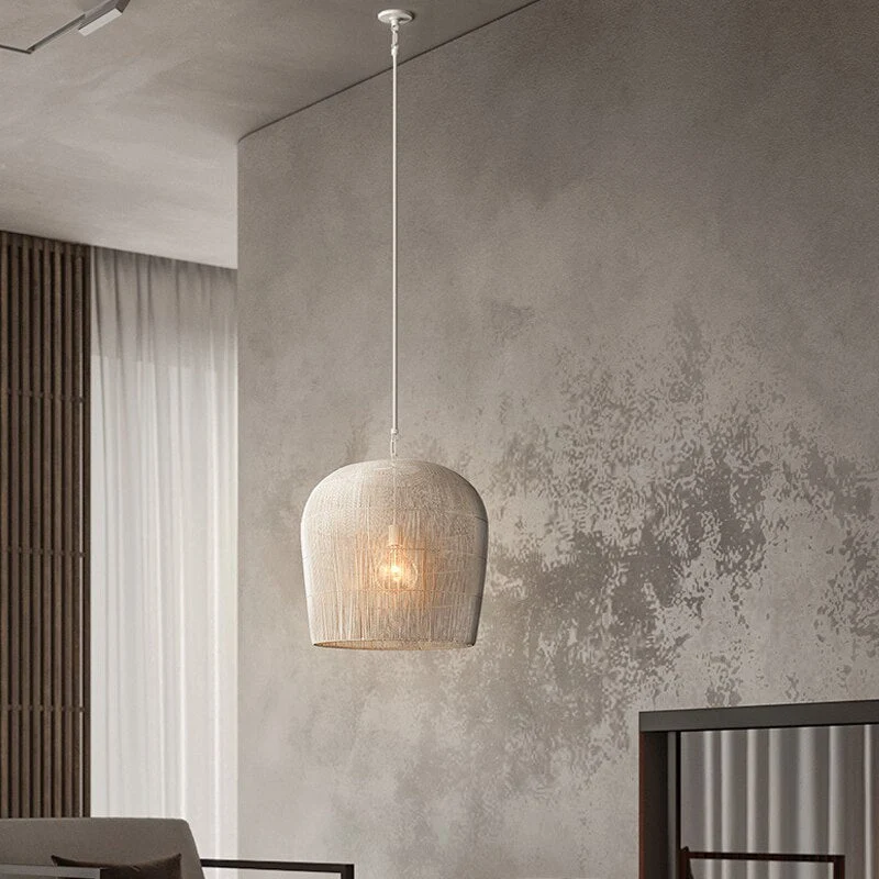 Japandi Rotan Hanglamp Handgeweven Wit Zwart Rond 31cm tot 61cm Eetkamer Woonkamer | Sansoti
