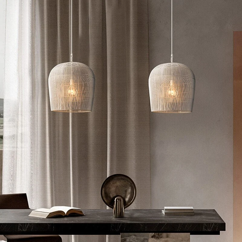 Japandi Rotan Hanglamp Handgeweven Wit Zwart Rond 31cm tot 61cm Eetkamer Woonkamer | Sansoti