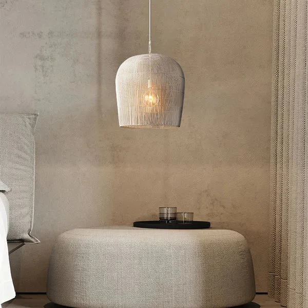 Japandi Rotan Hanglamp Handgeweven Wit Zwart Rond 31cm tot 61cm Eetkamer Woonkamer | Sansoti