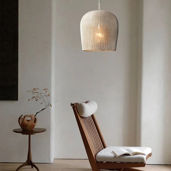 Japandi Rotan Hanglamp Handgeweven Wit Zwart Rond 31cm tot 61cm Eetkamer Woonkamer | Sansoti