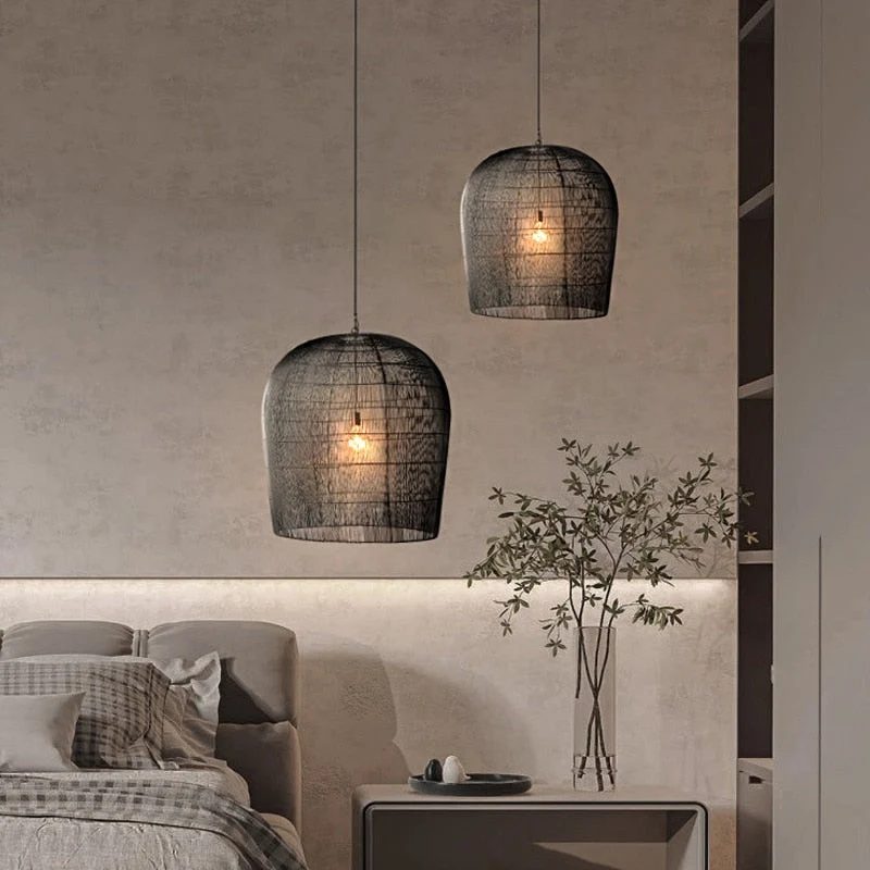 Japandi Rotan Hanglamp Handgeweven Wit Zwart Rond 31cm tot 61cm Eetkamer Woonkamer | Sansoti