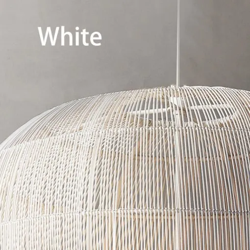 Japandi Rotan Hanglamp Handgeweven Wit Zwart Rond 31cm tot 61cm Eetkamer Woonkamer | Sansoti