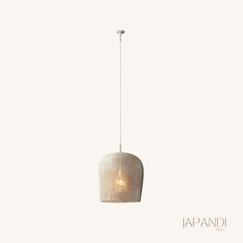 Japandi Rotan Hanglamp Handgeweven Wit Zwart Rond 31cm tot 61cm Eetkamer Woonkamer | Sansoti