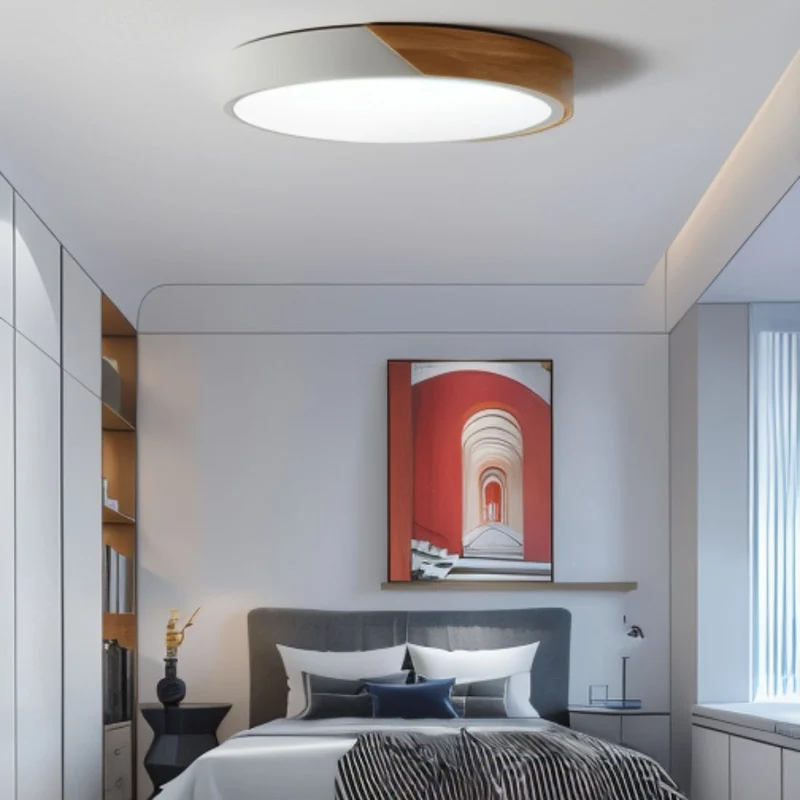 LED plafondlamp hout metaal rond modern minimalistisch wit woonkamer slaapkamer kantoor plafondverlichting energiezuinig | Sansoti