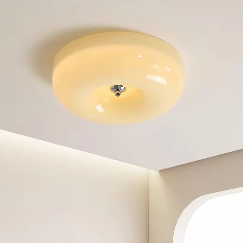 Plafondlamp Glas LED Metaal Wit Woonkamer Slaapkamer Hal Ronde Glazen Plafonnière Moderne Ceiling Light | Sansoti