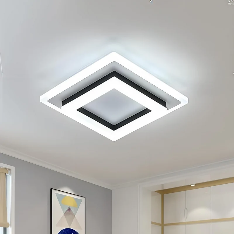 Vierkante LED Plafondlamp 1920 Lumen Zwart Wit Slaapkamer Hal Woonkamer Moderne Plafonnière Geometrisch Design Verlichting Binnen | Sansoti
