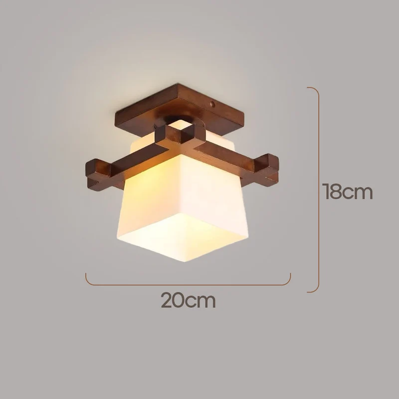 LED plafondlamp hout E27 wit Japandi hal slaapkamer woonkamer 20 cm vierkante plafondlamp Japanse stijl | Sansoti