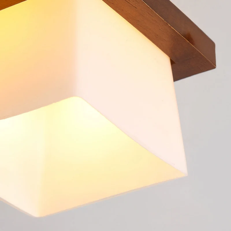 LED plafondlamp hout E27 wit Japandi hal slaapkamer woonkamer 20 cm vierkante plafondlamp Japanse stijl | Sansoti