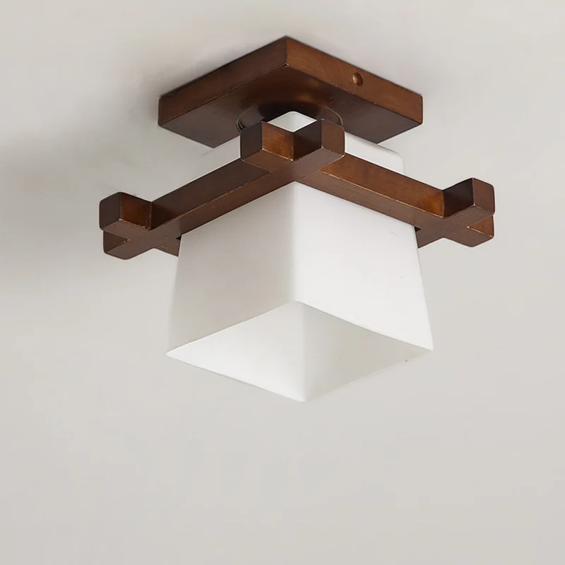 LED plafondlamp hout E27 wit Japandi hal slaapkamer woonkamer 20 cm vierkante plafondlamp Japanse stijl | Sansoti
