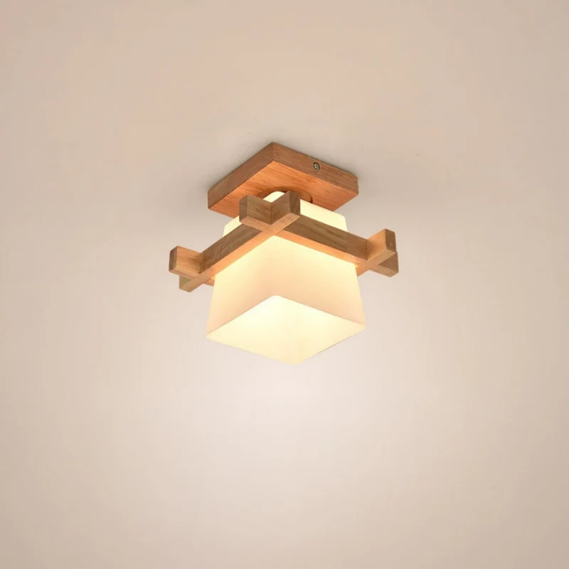 LED plafondlamp hout E27 wit Japandi hal slaapkamer woonkamer 20 cm vierkante plafondlamp Japanse stijl | Sansoti