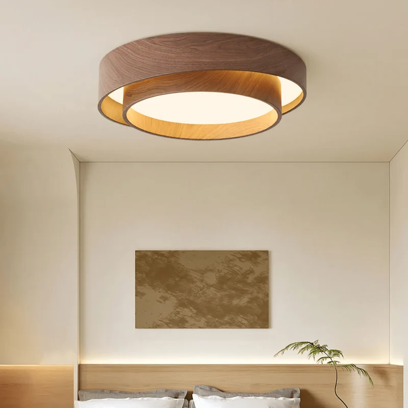 LED plafondlamp houtlook walnoot Japandi woonkamer slaapkamer ronde plafondlamp moderne verlichting houtnerf look | Sansoti