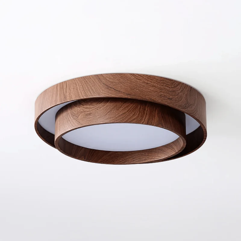 LED plafondlamp houtlook walnoot Japandi woonkamer slaapkamer ronde plafondlamp moderne verlichting houtnerf look | Sansoti