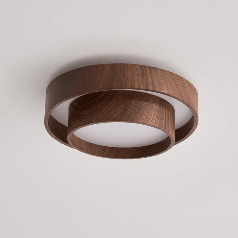 LED plafondlamp houtlook walnoot Japandi woonkamer slaapkamer ronde plafondlamp moderne verlichting houtnerf look | Sansoti
