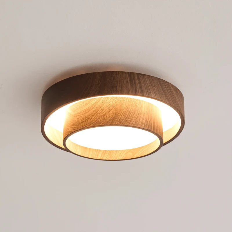 LED plafondlamp houtlook walnoot Japandi woonkamer slaapkamer ronde plafondlamp moderne verlichting houtnerf look | Sansoti
