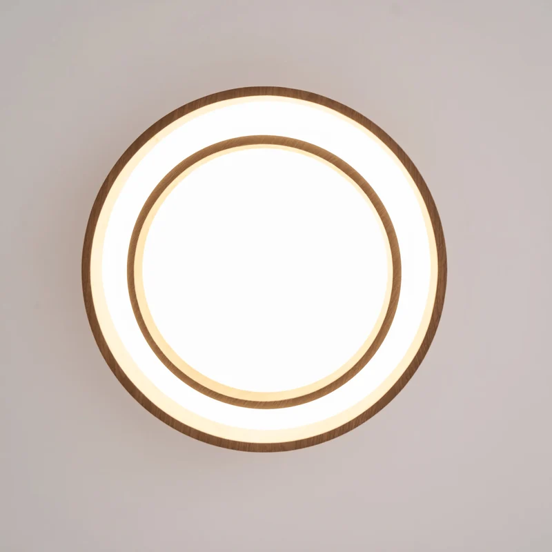 LED plafondlamp houtlook walnoot Japandi woonkamer slaapkamer ronde plafondlamp moderne verlichting houtnerf look | Sansoti