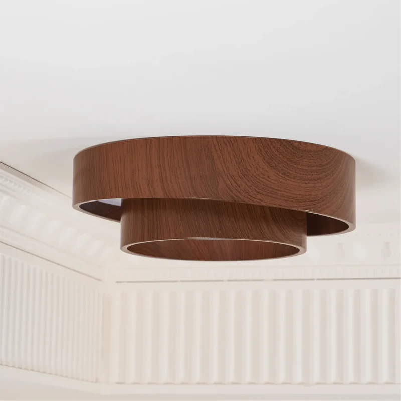 LED plafondlamp houtlook walnoot Japandi woonkamer slaapkamer ronde plafondlamp moderne verlichting houtnerf look | Sansoti