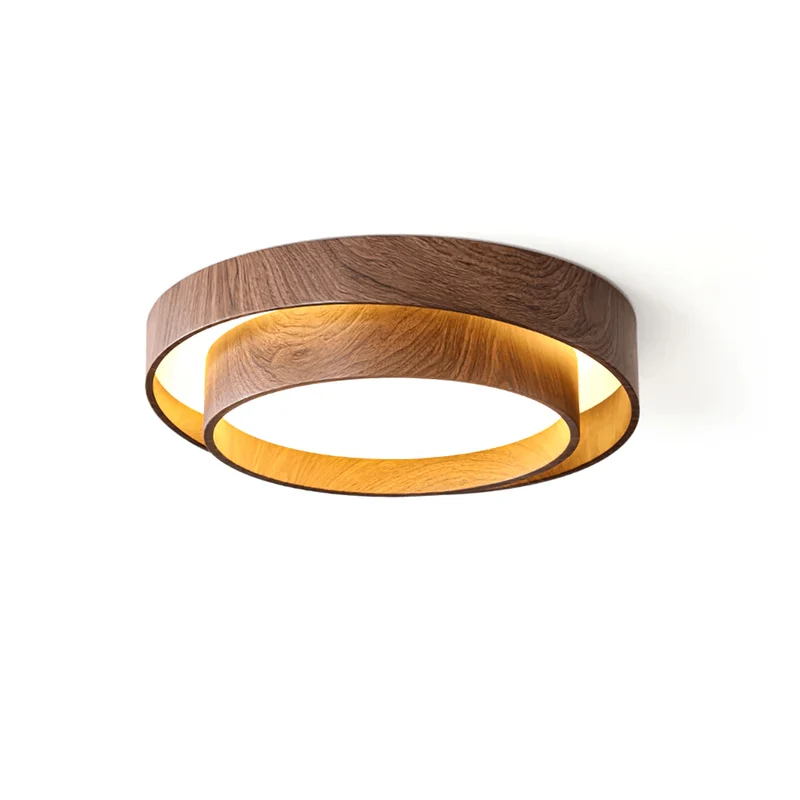 LED plafondlamp houtlook walnoot Japandi woonkamer slaapkamer ronde plafondlamp moderne verlichting houtnerf look | Sansoti