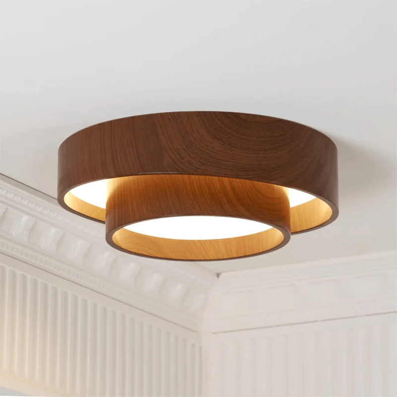 LED plafondlamp houtlook walnoot Japandi woonkamer slaapkamer ronde plafondlamp moderne verlichting houtnerf look | Sansoti