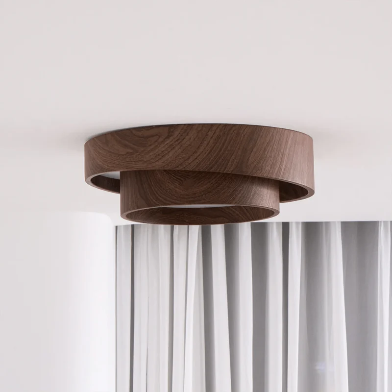 LED plafondlamp houtlook walnoot Japandi woonkamer slaapkamer ronde plafondlamp moderne verlichting houtnerf look | Sansoti