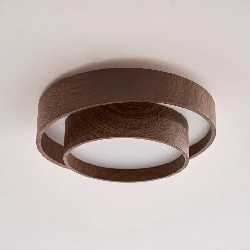 LED plafondlamp houtlook walnoot Japandi woonkamer slaapkamer ronde plafondlamp moderne verlichting houtnerf look | Sansoti