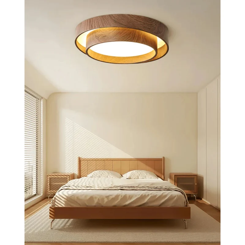 LED plafondlamp houtlook walnoot Japandi woonkamer slaapkamer ronde plafondlamp moderne verlichting houtnerf look | Sansoti
