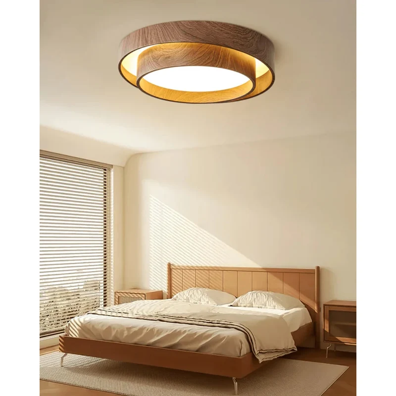 LED plafondlamp houtlook walnoot Japandi woonkamer slaapkamer ronde plafondlamp moderne verlichting houtnerf look | Sansoti